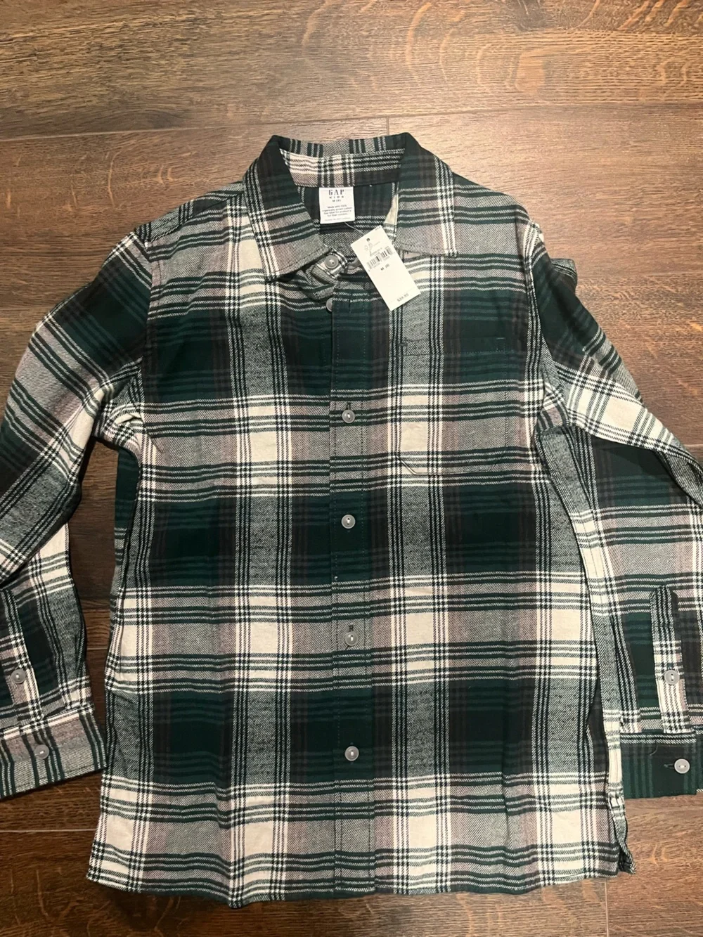 GAP Dark Green and White Plaid Button-Down Shirt